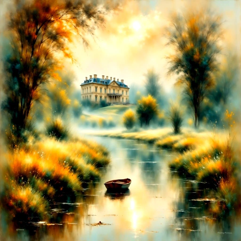 Misty Moorland Morning with Grand Manor House