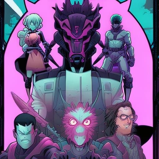 Anime Family Poster with Mascot in Comic Book Style