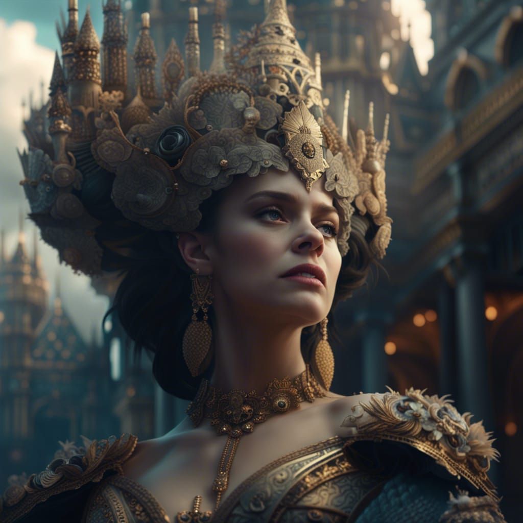 Elegant Queen in Dramatic Digital Matte Painting