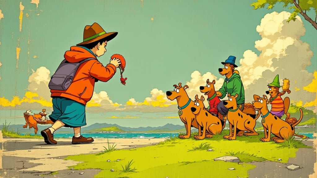 Whimsical Anime Mashup of Goofy and Scooby Doo