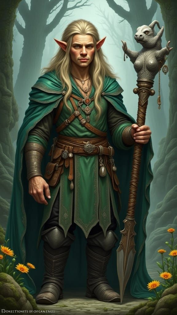 Serene Wood Elf Warrior in Mystic Forest