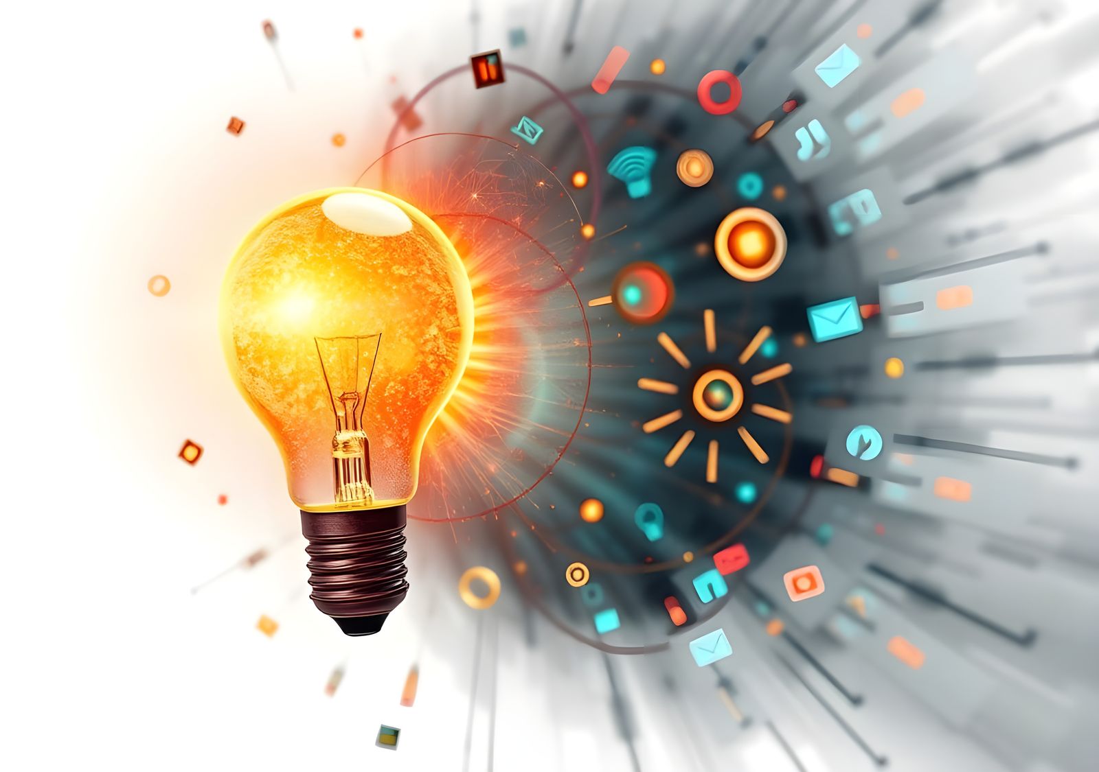 Idea Light Bulb with Technology Icons: Digital Art