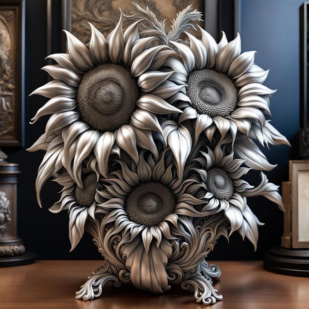 Intricate metalwork realistic sunflower bouquet