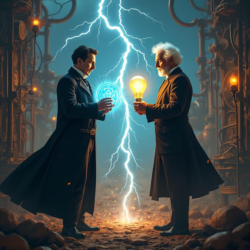 Tesla vs Edison in Steampunk Electrical Battle