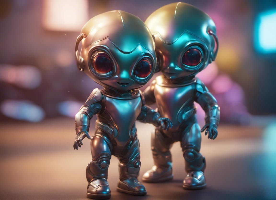 Adorable Infant Aliens in Futuristic Armor, Hyperrealistic