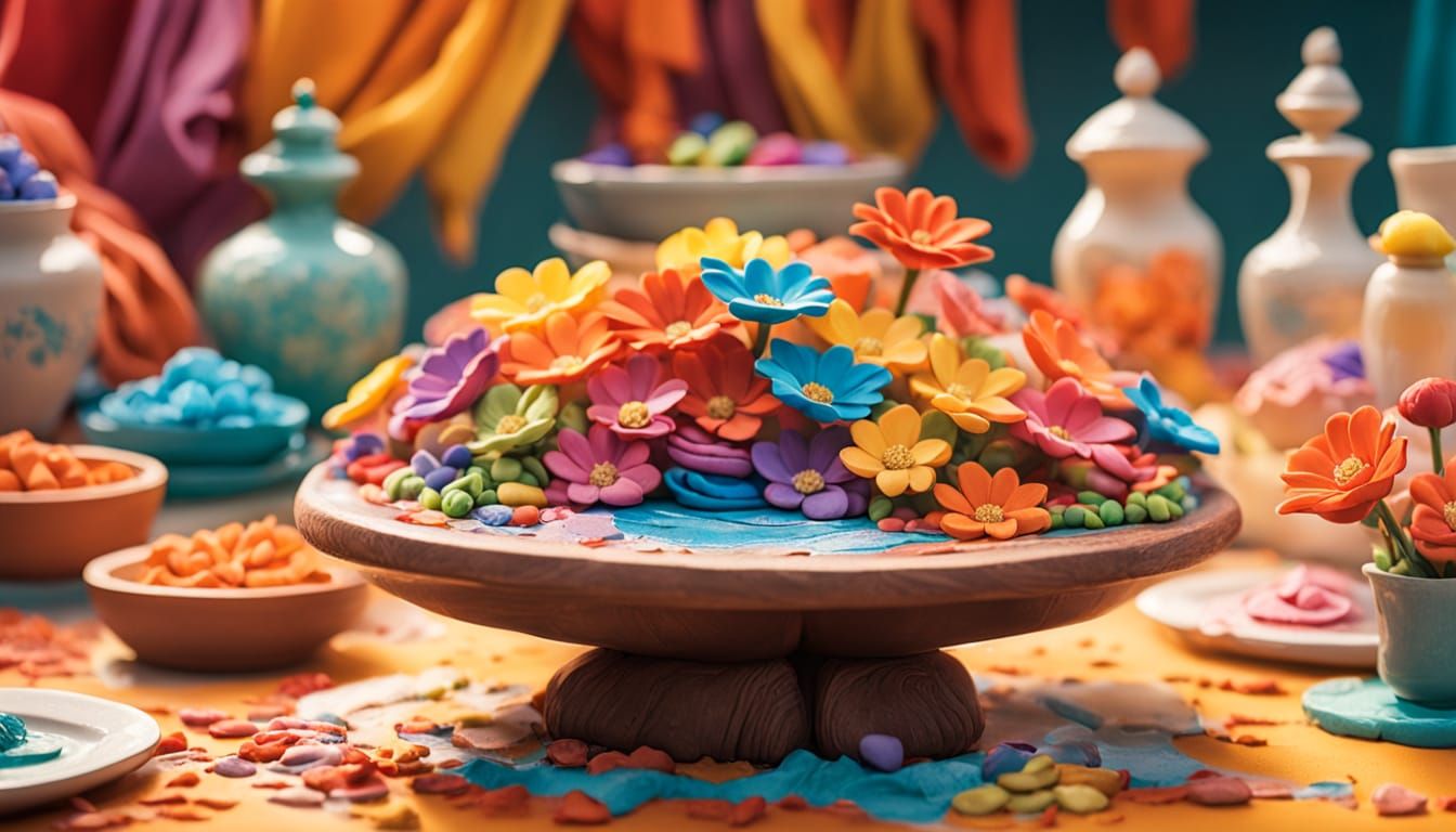Miniature Clay Flower Sculpture in Playdough Art Style