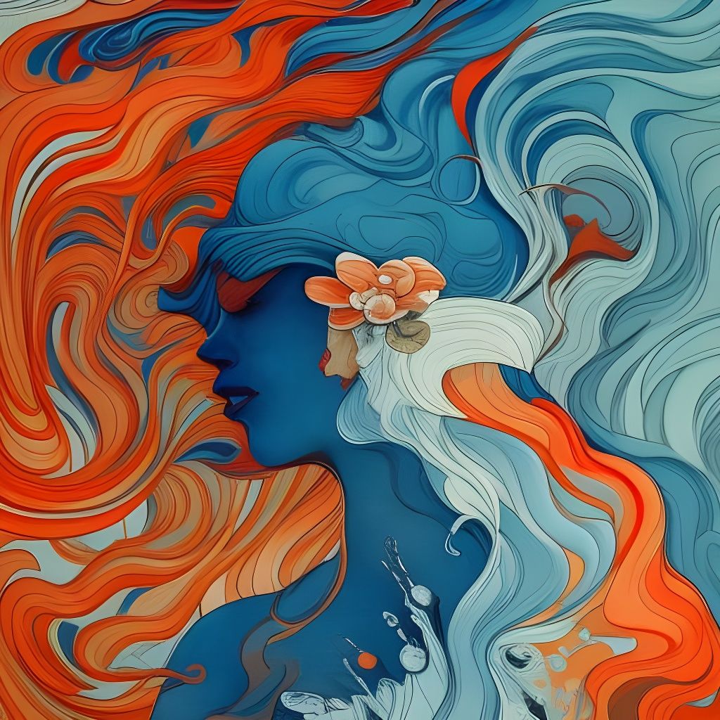 Woman in Waves: Gouache-Style Impressionist Painting