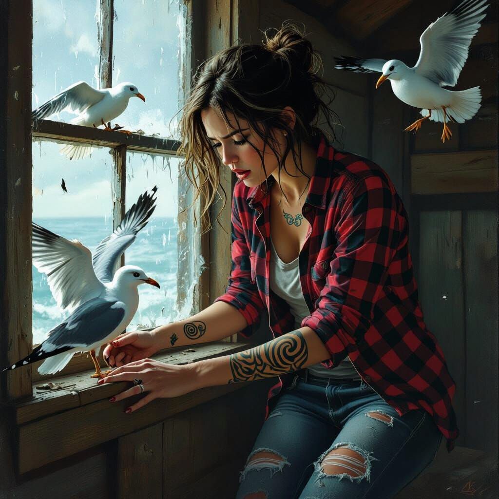 Woman's Cabin Nightmare: A Chiaroscuro-Inspired Siege