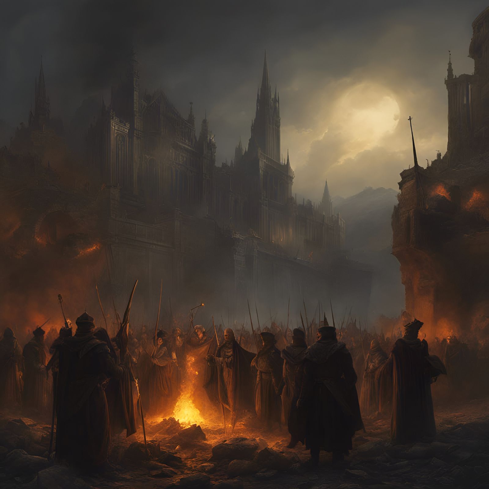 Generals and Witches: Medieval Fantasy Oil Painting