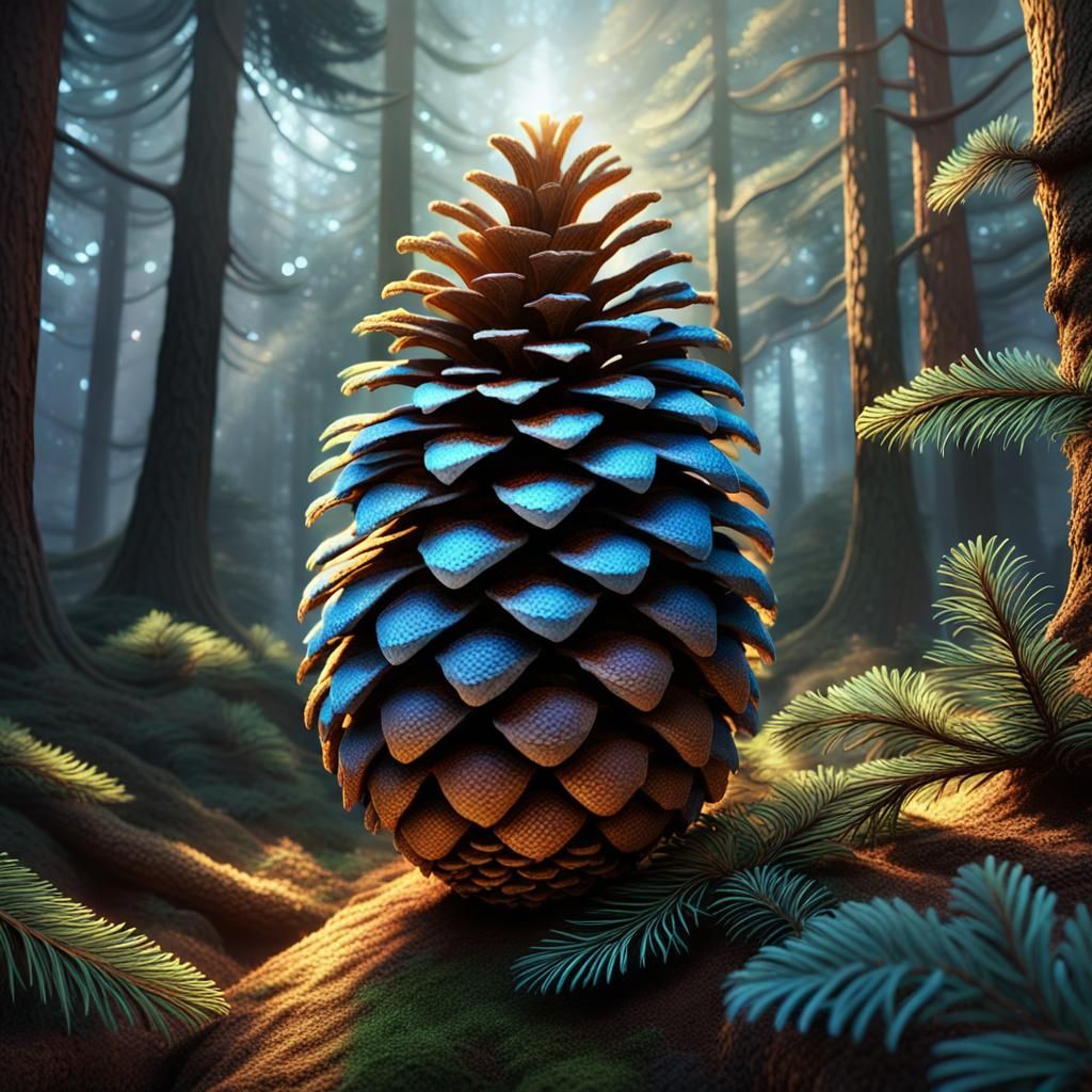 Giant Pine Cone in Mystical Forest, Fantasy Art
