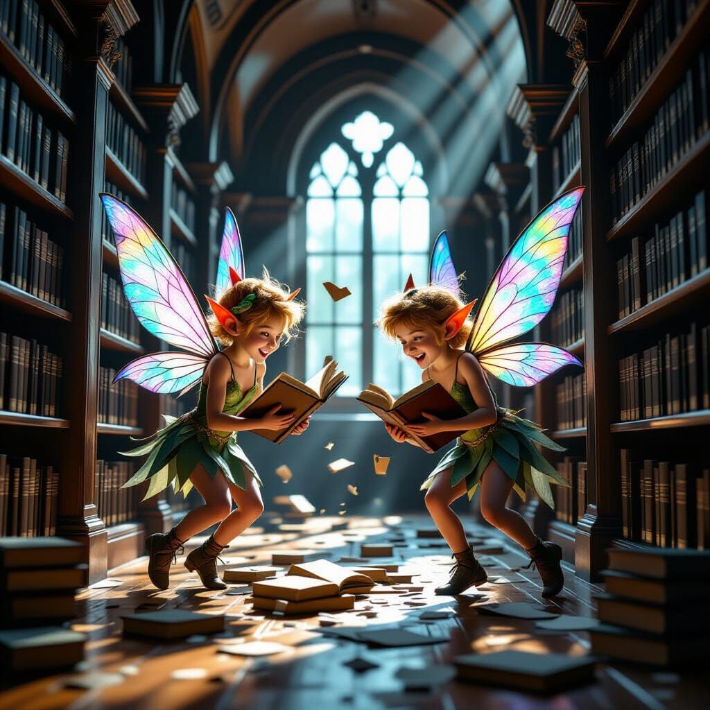 Mischievous Pixies Create Chaos in Ancient Library