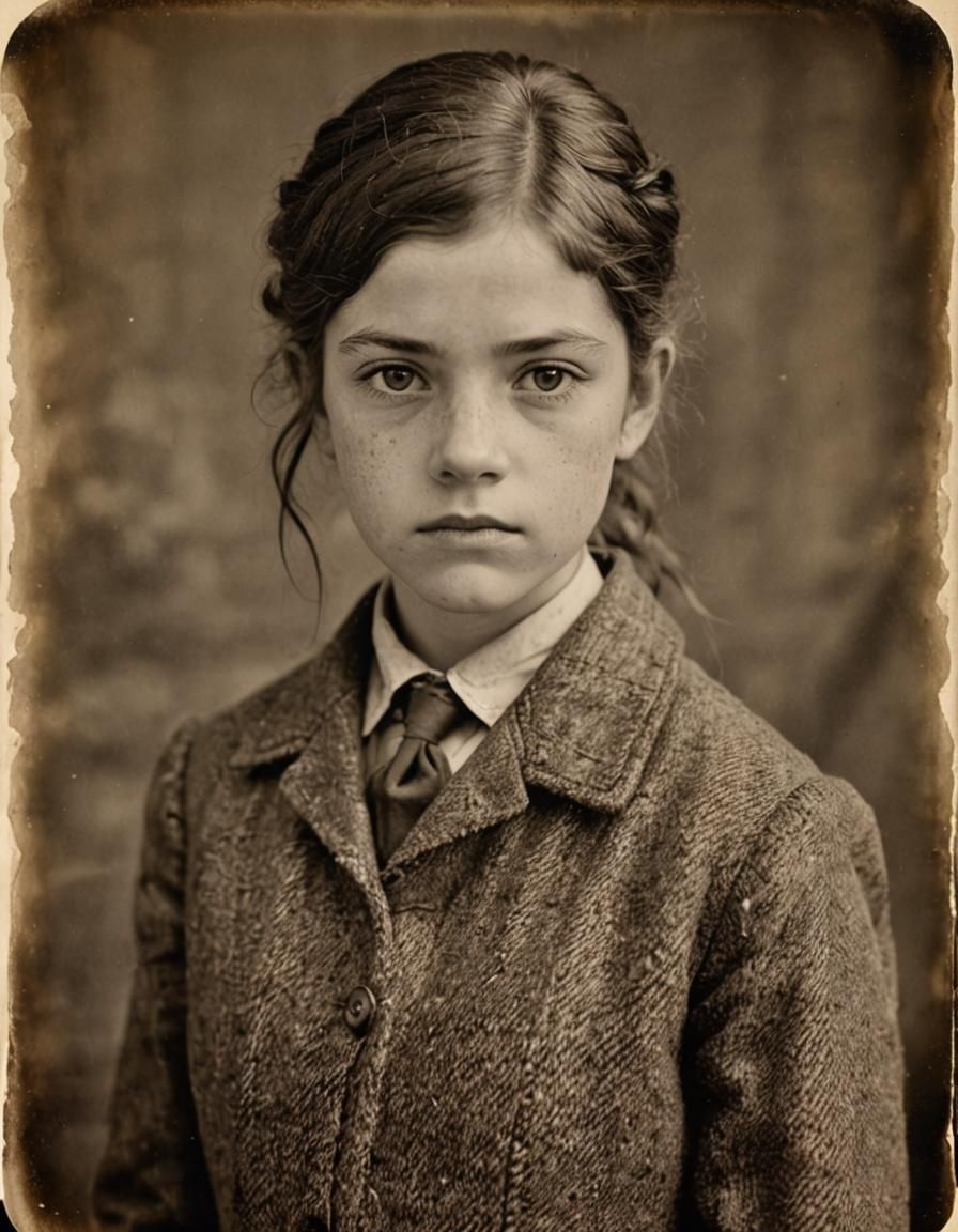 1800s Sepia Portrait of a Serious Schoolgirl