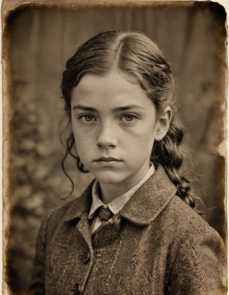 Sepia Portrait of a Schoolgirl in Tweed Jacket