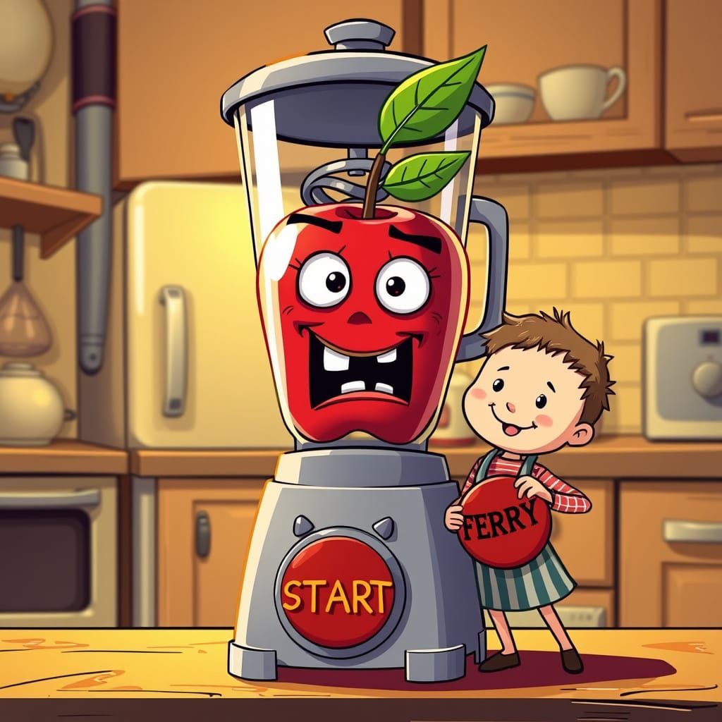 Whimsical Apple in Retro Blender Scene in Pixar Style