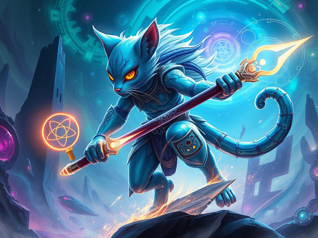 Cyberpunk Feline Warrior Immersed in Neon Dreamscape