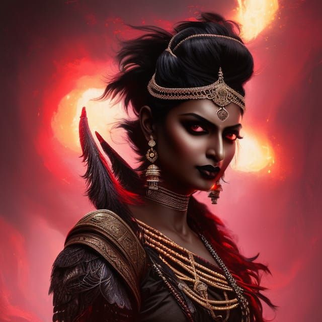 Gothic Indian Priestess in a Dungeon, Detailed Art