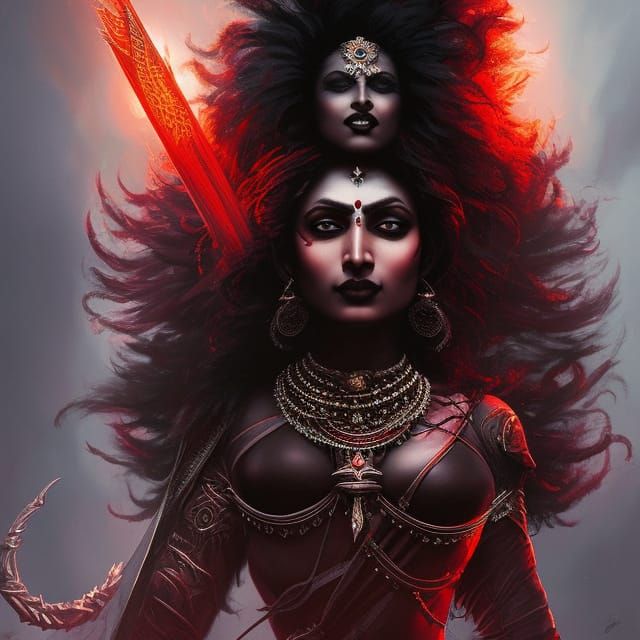 Dark Gothic Indian Priestess in Dungeon with Red Lace