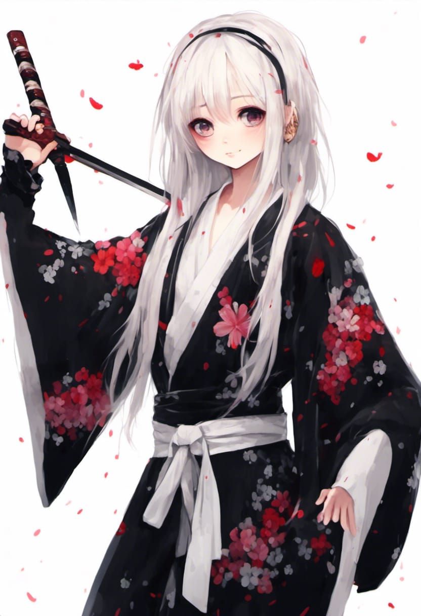 Anime Girl with Sword in Japanese Style