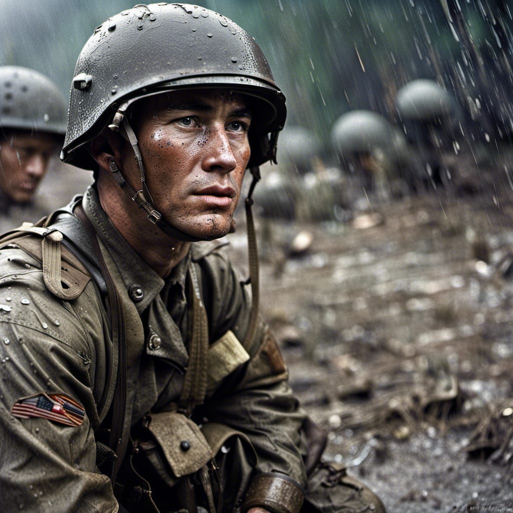 Korean War: Wounded U.S. Infantry Soldier in Rain