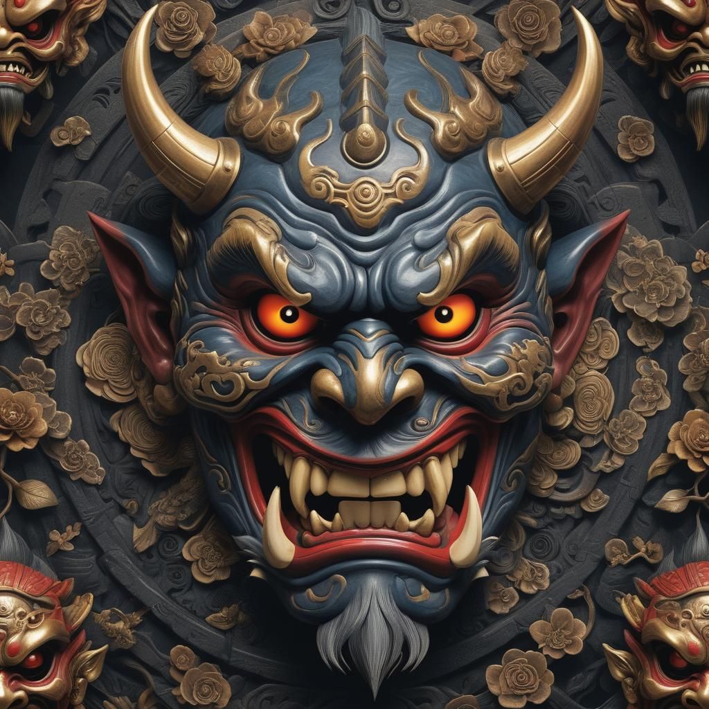 Detailed Photorealistic Japanese Oni Mask