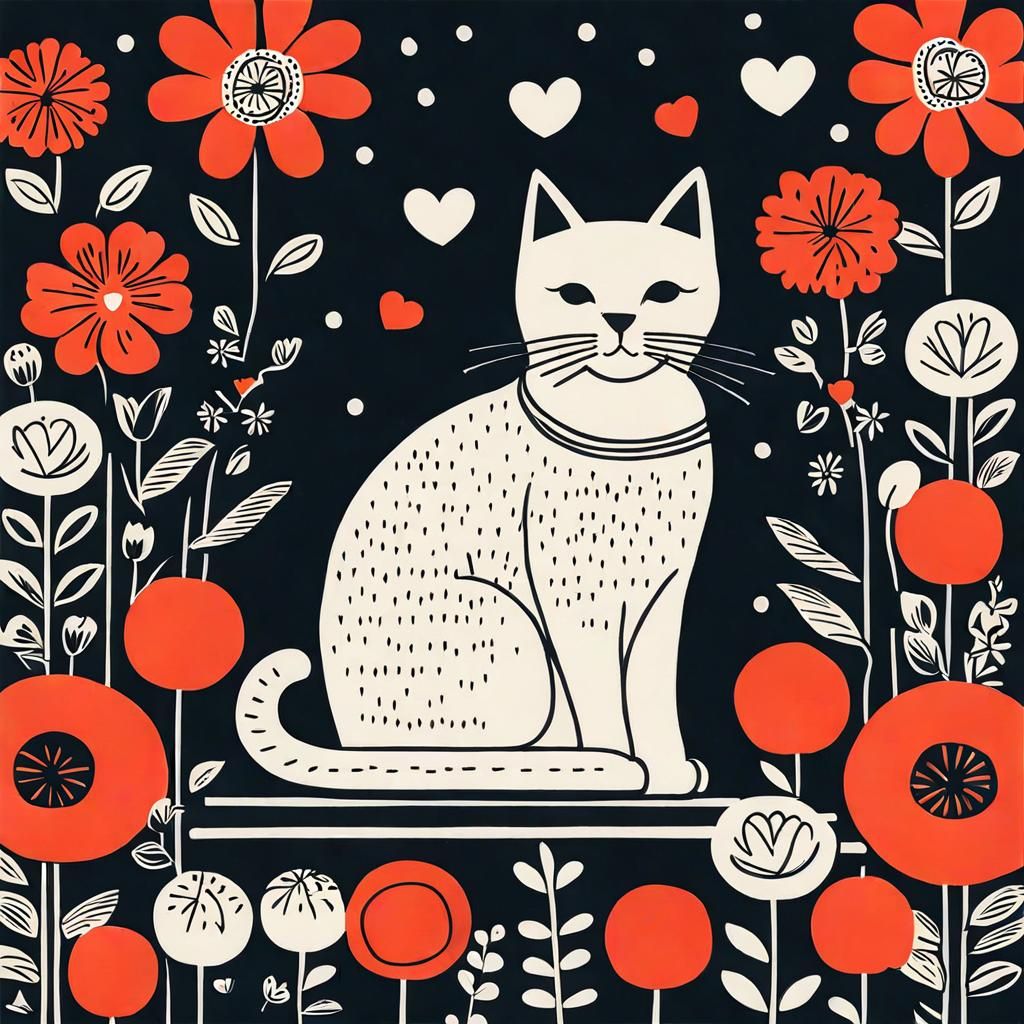 Cat on Pillow in Constructivist Style