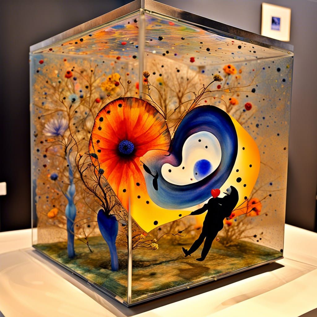 Surreal Dripping Watercolor of Love in Glass Box