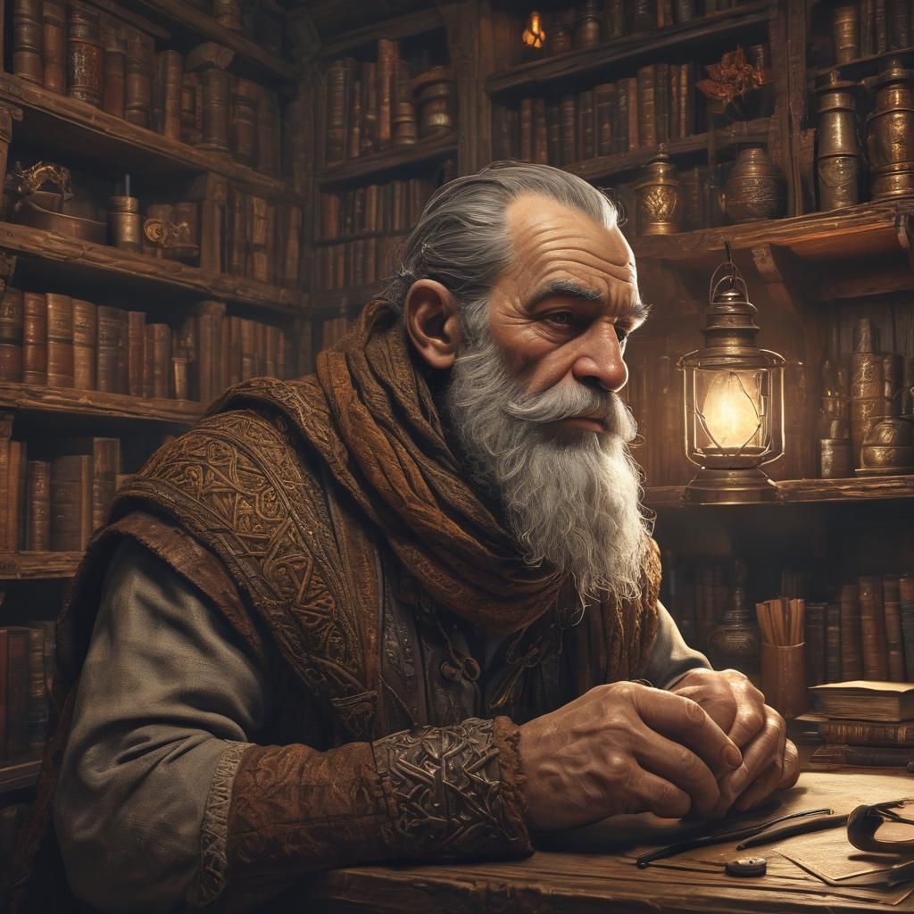 Dwarf Alchemist Portrait in Gustave Doré Style
