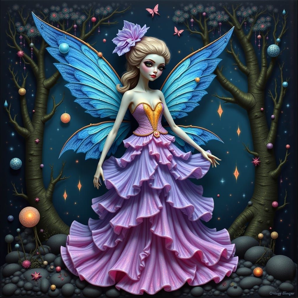 Bioluminescent Fairy in Enchanted Forest, Pop-Surrealism