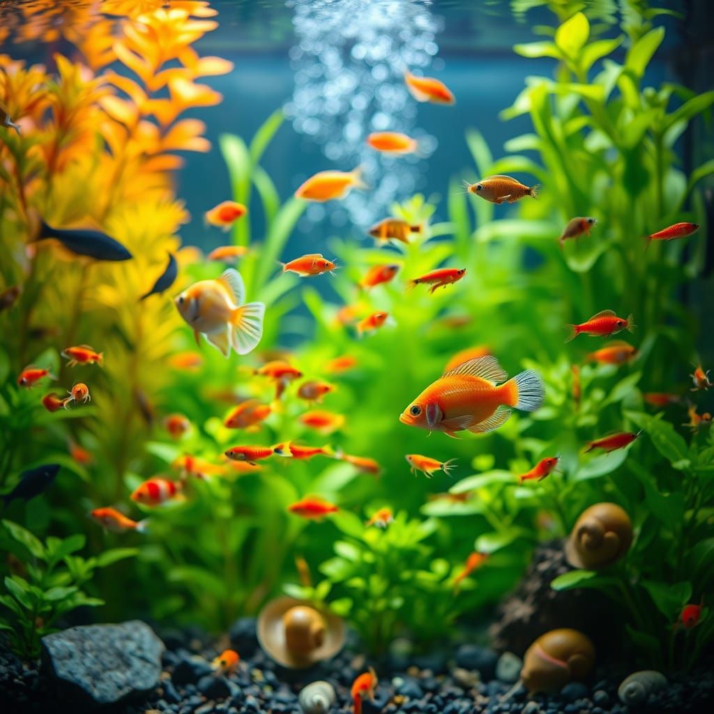 Thriving Freshwater Aquarium Scene with Aquatic Life
