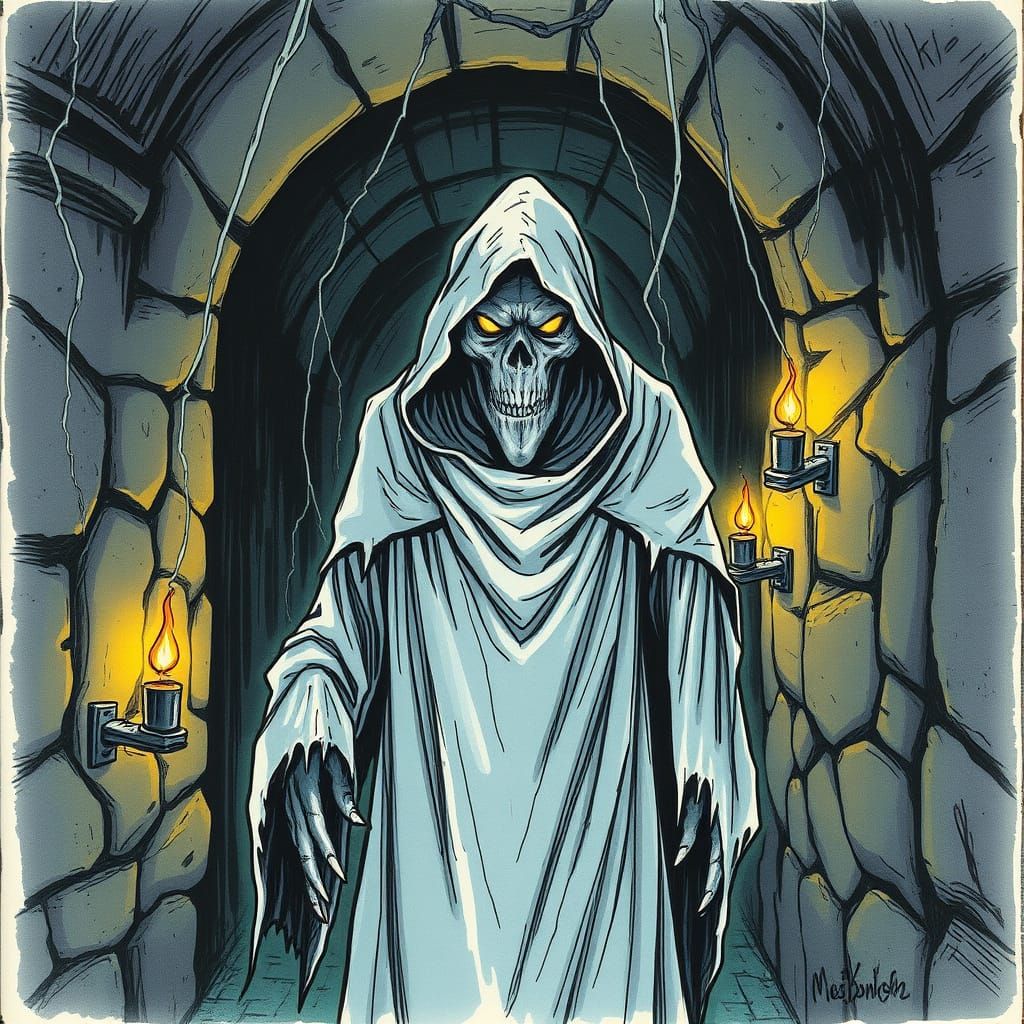 Ethereal Phantom Emerges from Shadows in Vintage D&D Illustr...