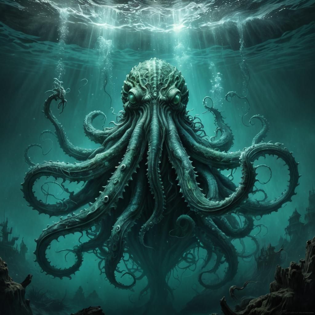 Kraken Attacks Ship: Charcoal Sketch in Realism Style