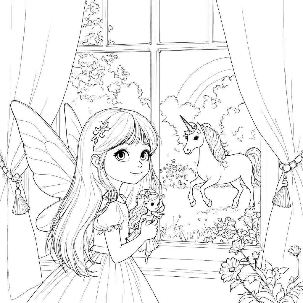 Girl with Unicorn in Beatrix Potter Style