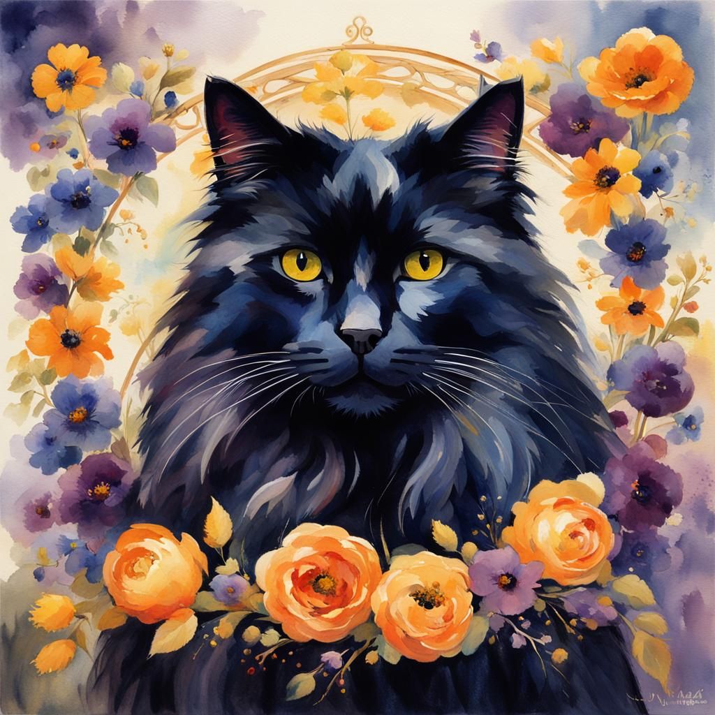 Black Cat Queen in Loose Watercolor Style