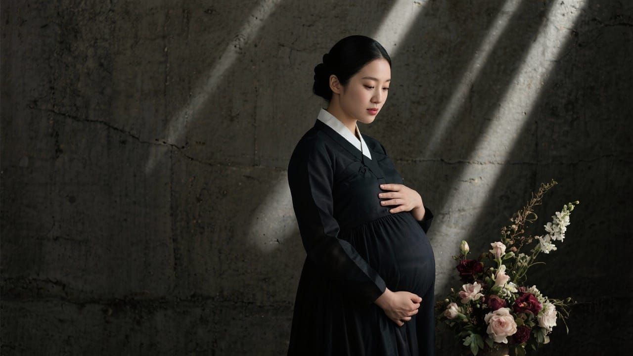 Pregnant Korean Woman in Dramatic Light