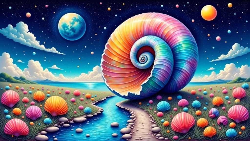 Paradise Inside a Nautilus Shell: 3D Oil Painting