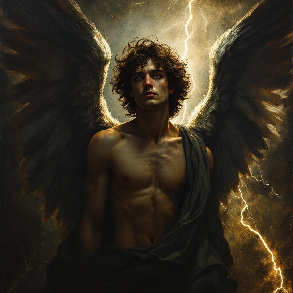 Dramatic Angel Portrait in Caravaggio Chiaroscuro Style