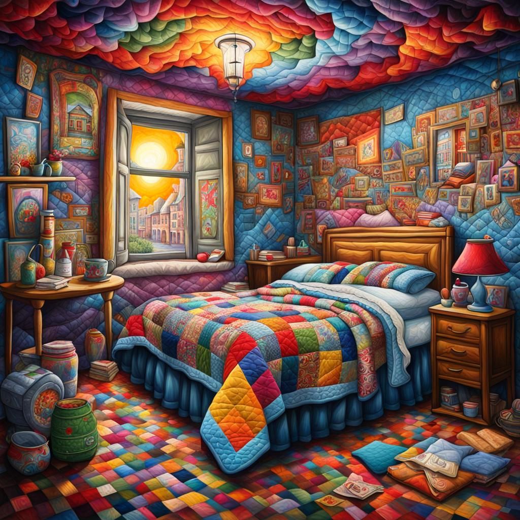 Colorful Quilt Displayed as Graffiti Splash Art