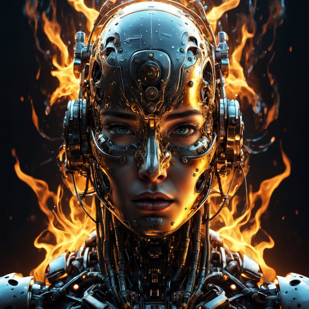 Seamless Fusion of Flesh and Metal in Hyperrealistic Portrai...