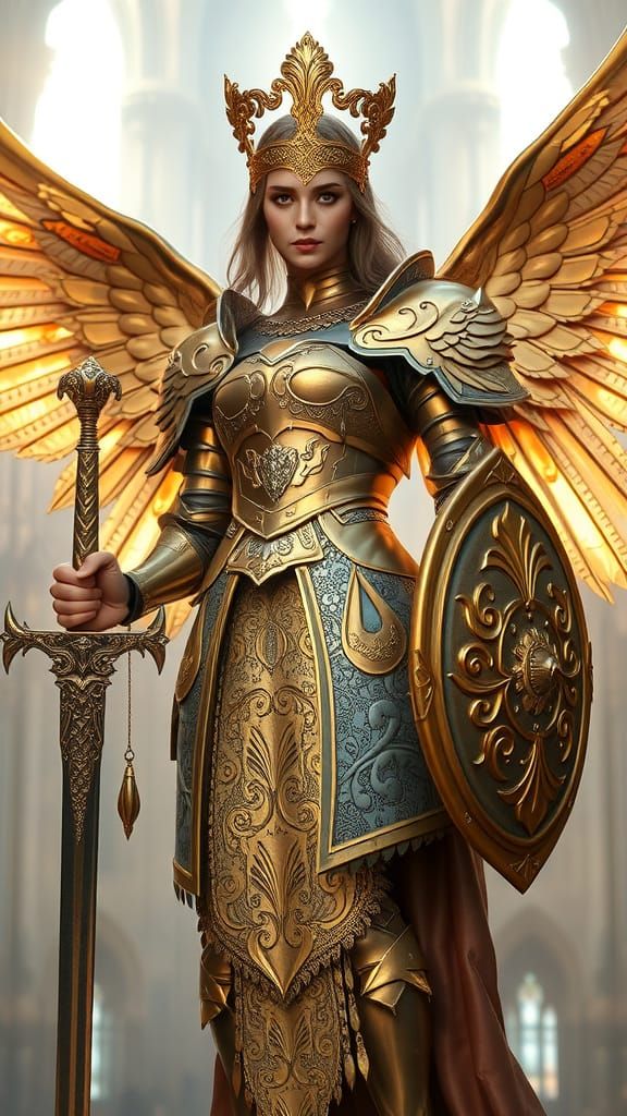 Majestic Bronze Angel in Heavenly Cathedral