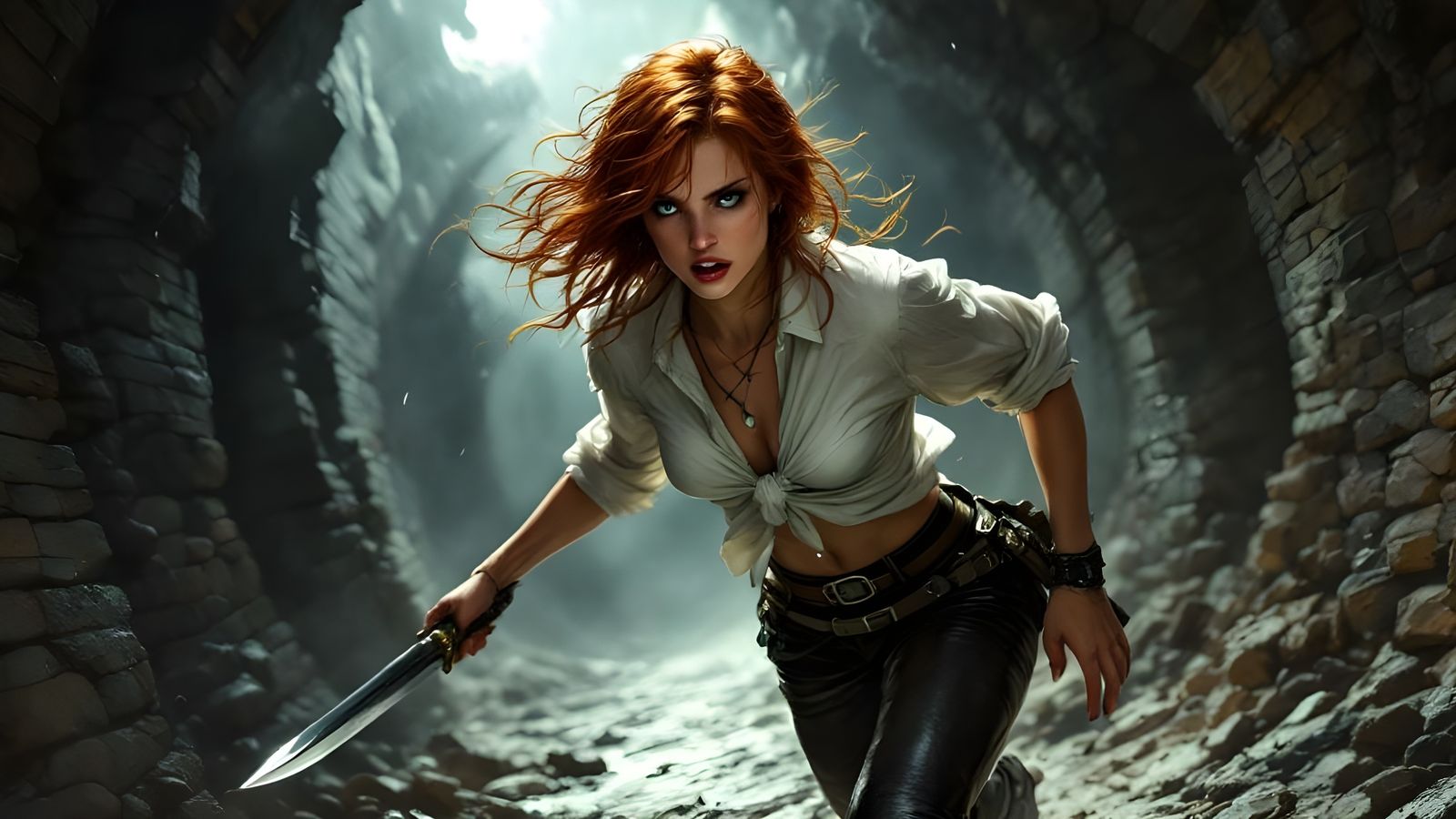 Ginger Adventurer Runs Through Crumbling Dungeon