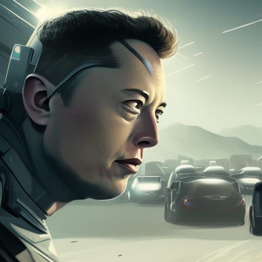 Elon Musk Cyborg in Apocalyptic Battlefield, Hyperdetailed A...