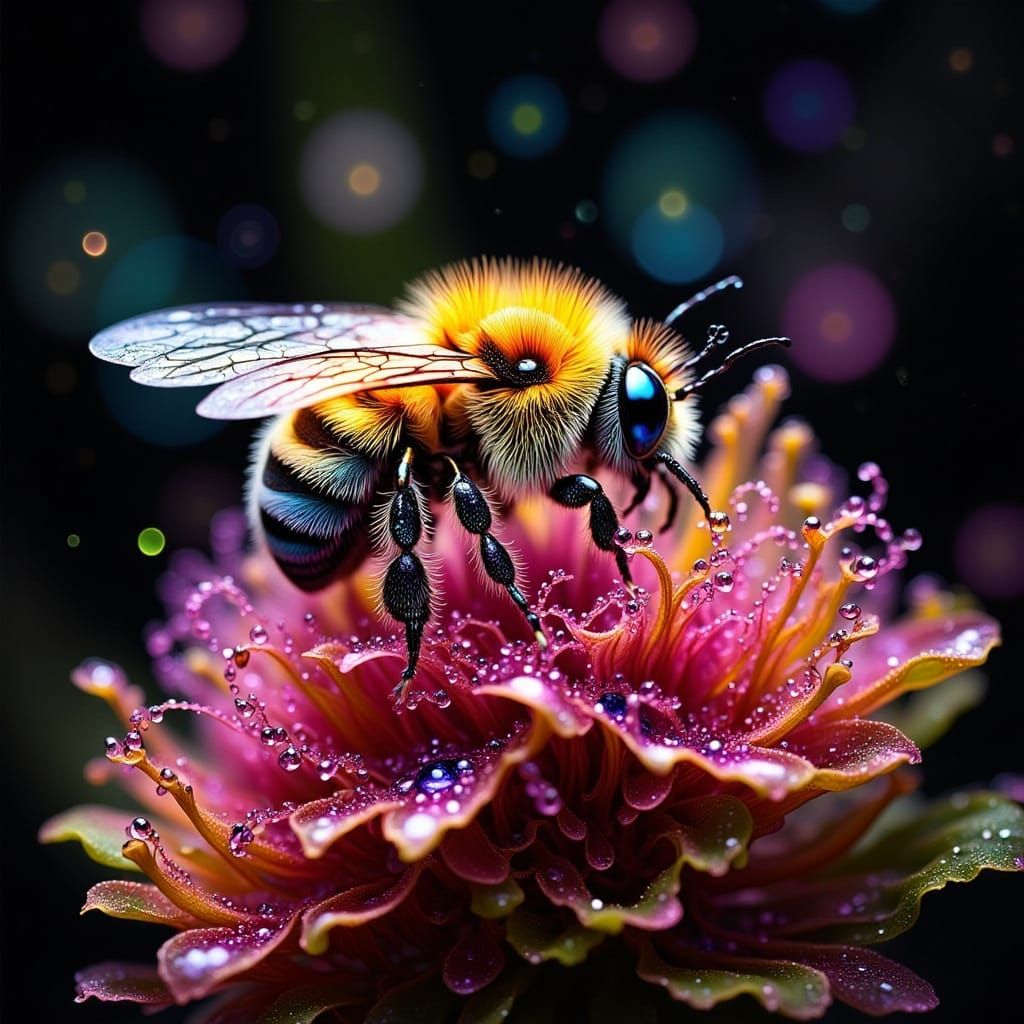 Macro Photo of Bee Sleeping in Galaxy of Flowers