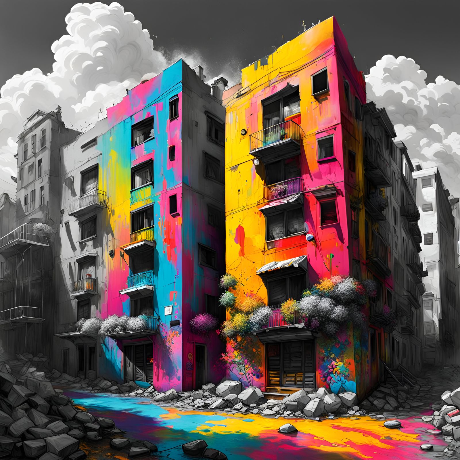 Dystopian Paradise: Graffiti Art in Color Splash