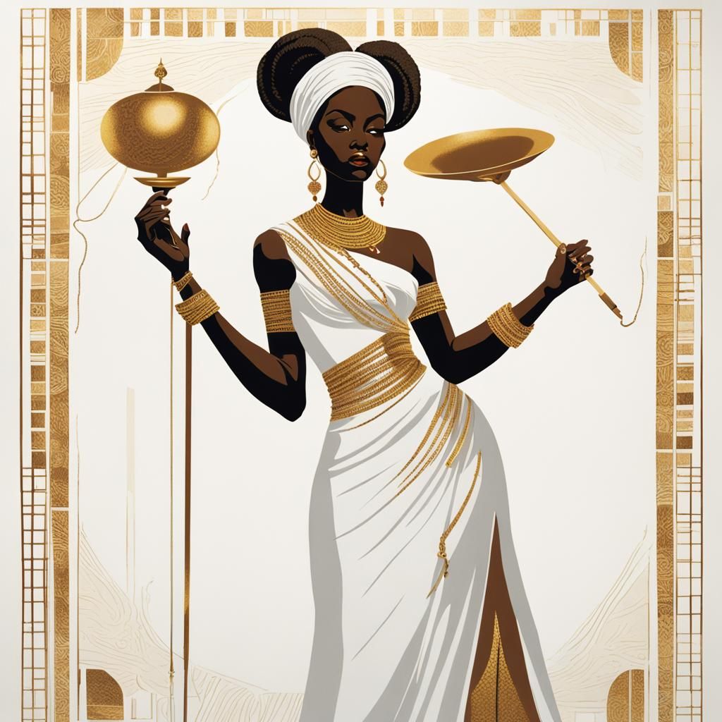 Elegant African Woman with Vessel in Golden Light