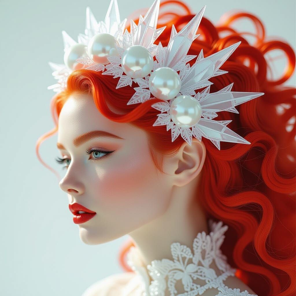 Redhead Queen with Ice Crown, Photorealistic Portrait