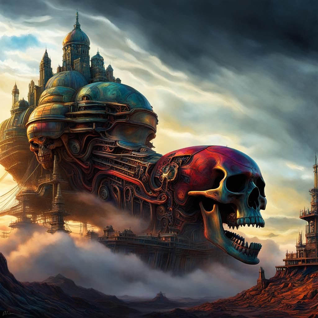 Skull Meets Machine God: 3D Render in Fauvist Style