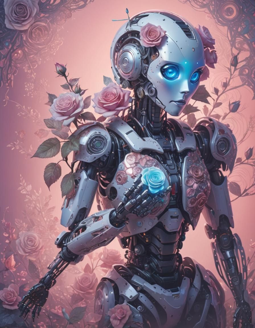 Robot with Rose: Hyperrealistic Concept Art