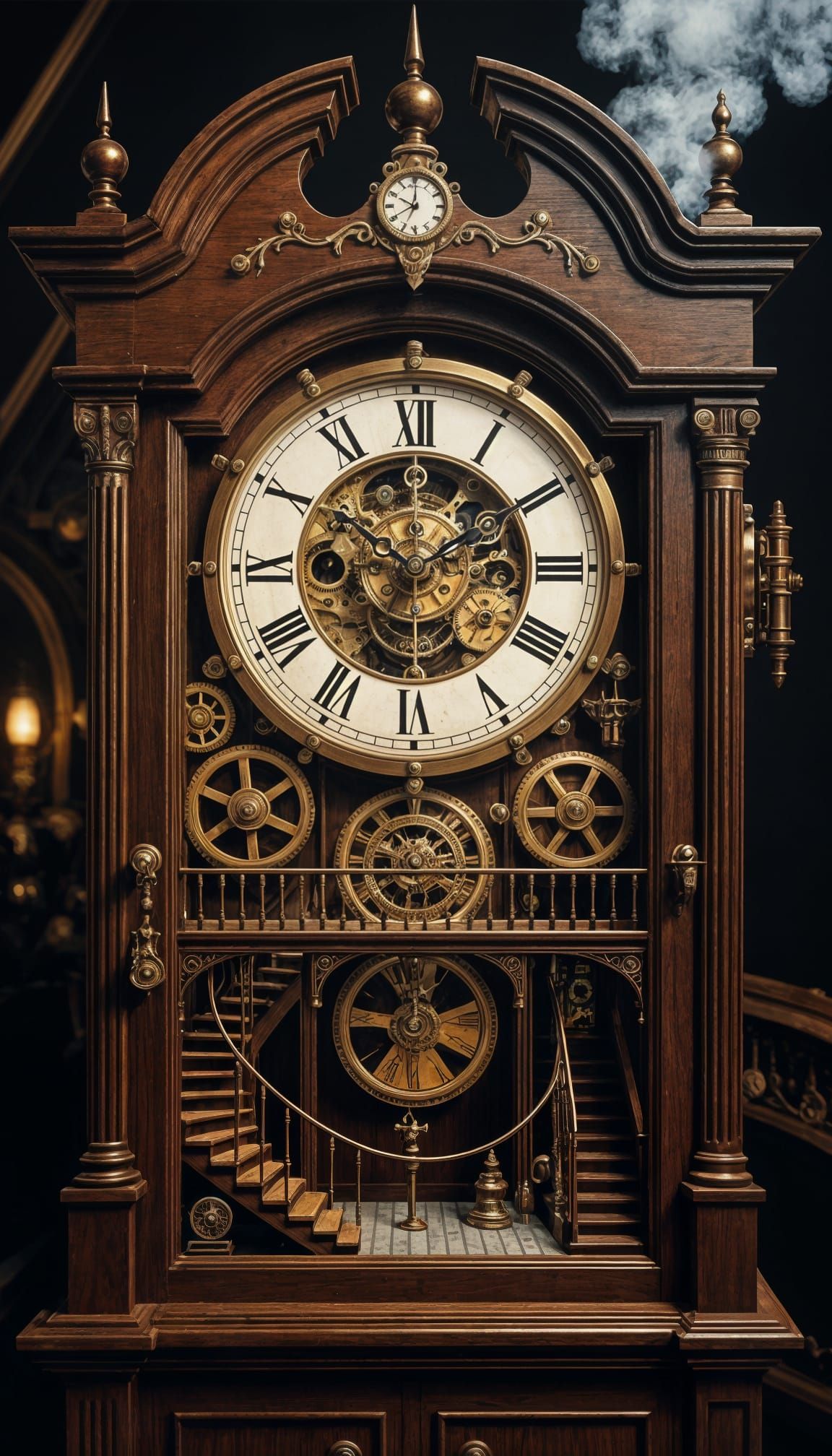 Steampunk City in Grandfather Clock, Matte Painting