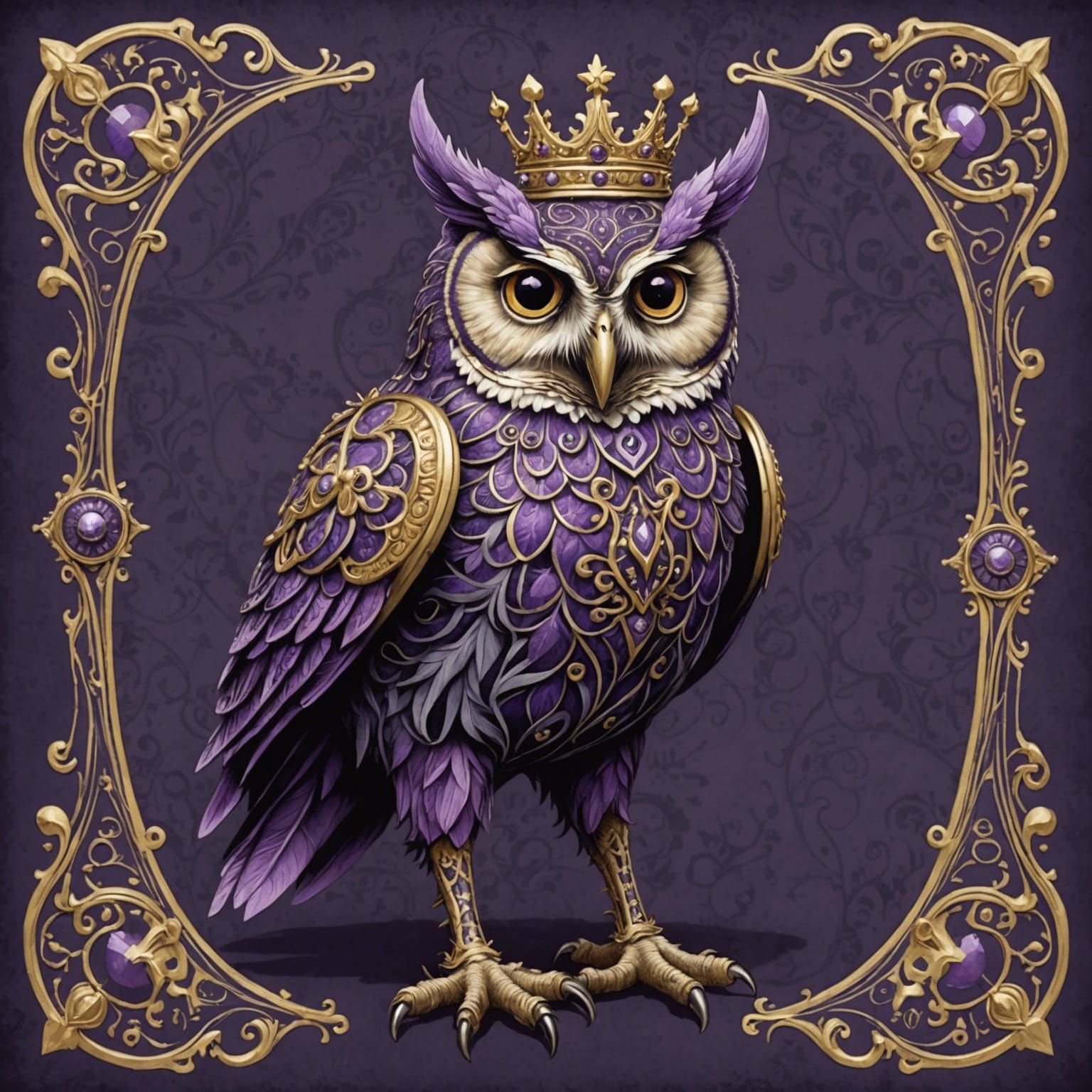 Purple Bestiary Owl with Crown