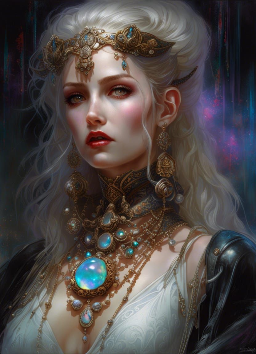 Macabre Opal Bleeding Woman in Psychedelic Style